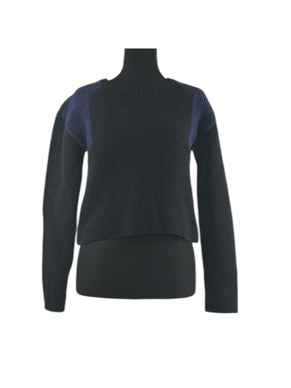 & Other Stories Tight Knit Pullover Sweater in Black & Blue Long Sleeve Size S